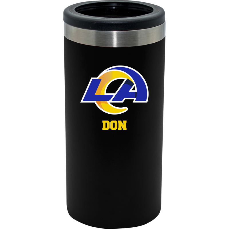 12oz Personalized Black Stainless Steel Slim Can Holder | Los Angeles Rams