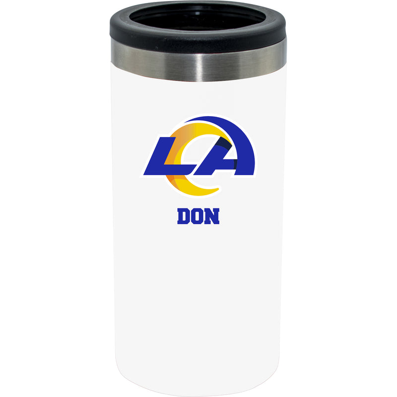 12oz Personalized White Stainless Steel Slim Can Holder | Los Angeles Rams