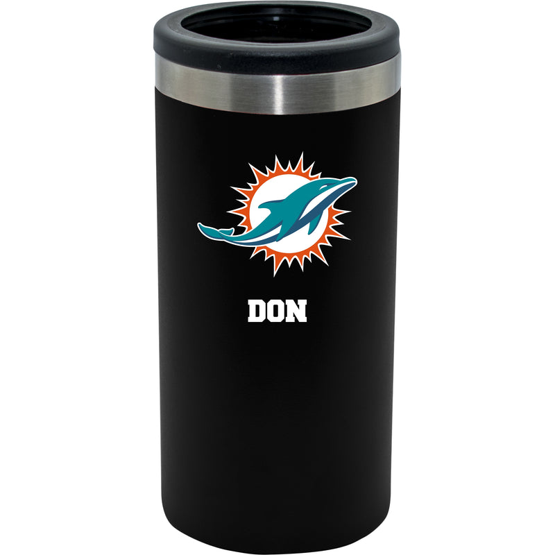 12oz Personalized Black Stainless Steel Slim Can Holder | Miami Dolphins