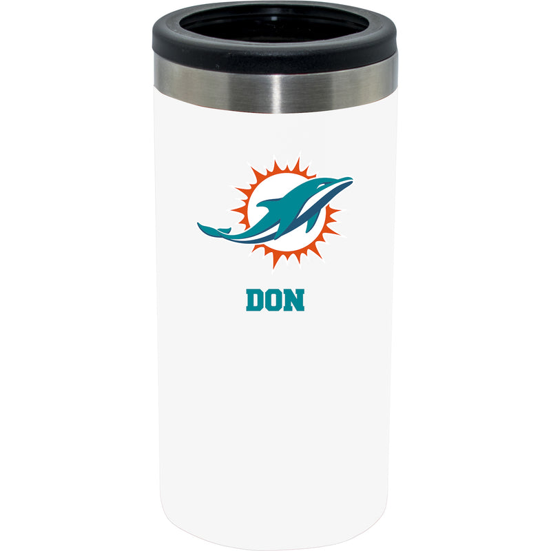 12oz Personalized White Stainless Steel Slim Can Holder | Miami Dolphins