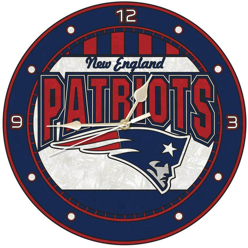 12 Inch Art Glass Clock | New England Patriots CurrentProduct, Home & Office_category_All, NEP, New England Patriots, NFL 687746446486 $38.49