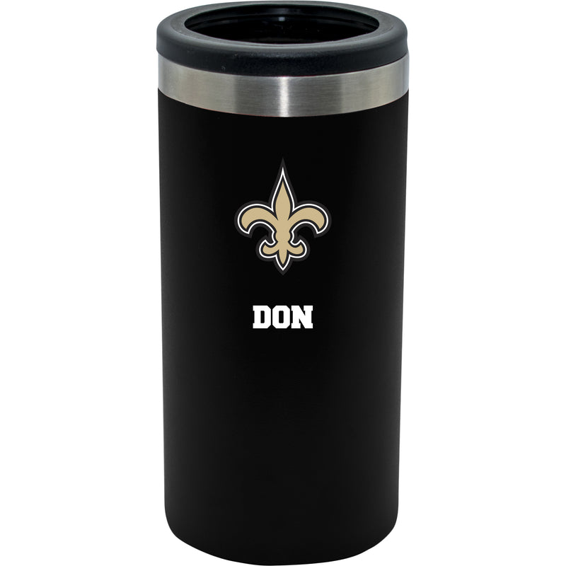 12oz Personalized Black Stainless Steel Slim Can Holder | New Orleans Saints