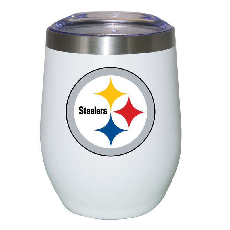 12oz White Stainless Steel Stemless Tumbler | Pittsburgh Steelers CurrentProduct, Drinkware_category_All, NFL, Pittsburgh Steelers, PST 194207625507 $27.49