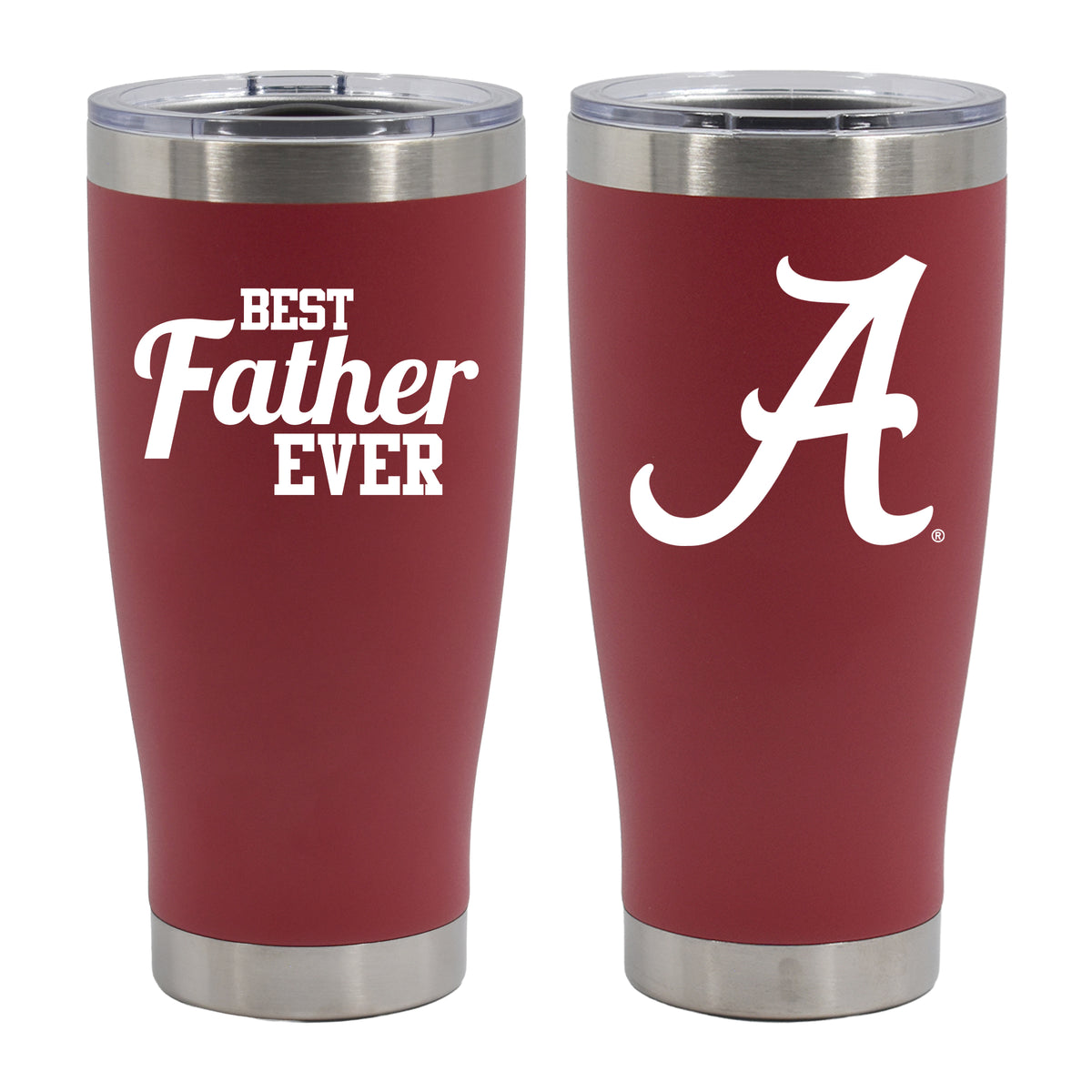 20oz Crimson Stainless Steel Tumbler, Direct Print, Best Dad Ever Design, University of Alabama