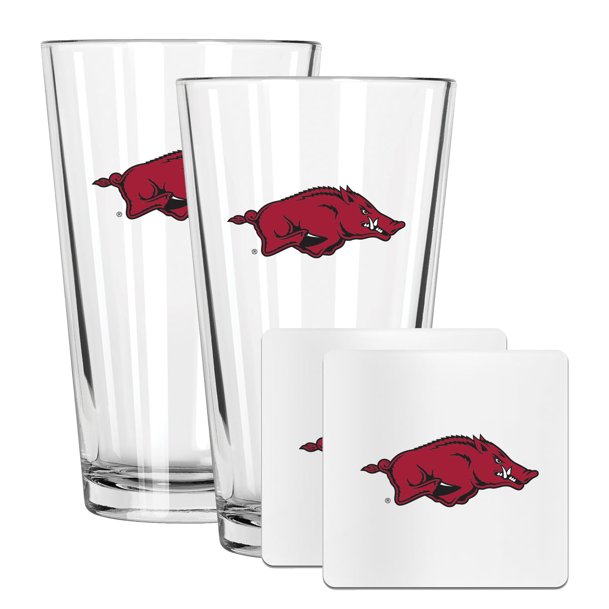 2 Pack Pint and Coasters set | University Of Arkansas