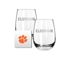2 Pack Stemless Wine Glasses and Coaster set | Clemson University