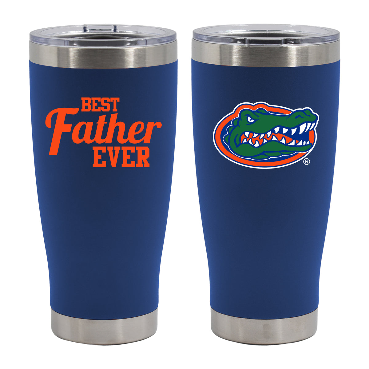 20oz Royal Blue Stainless Steel Tumbler, Direct Print, Best Father Ever Design, University of Florida