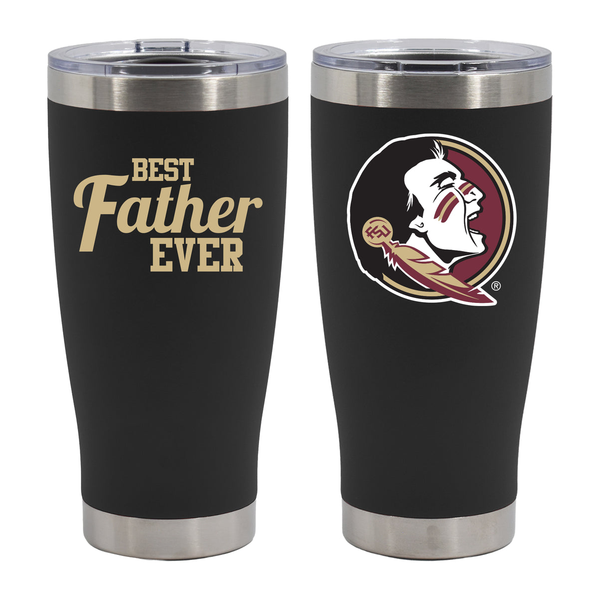 20oz Black Stainless Steel Tumbler, Direct Print, Best Dad Ever Design, Florida State University