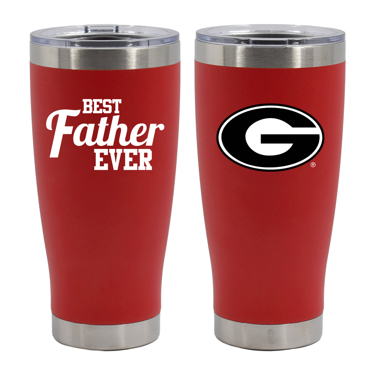 20oz Red Stainless Steel Tumbler, Direct Print, Best Dad Ever Design, University of Georgia