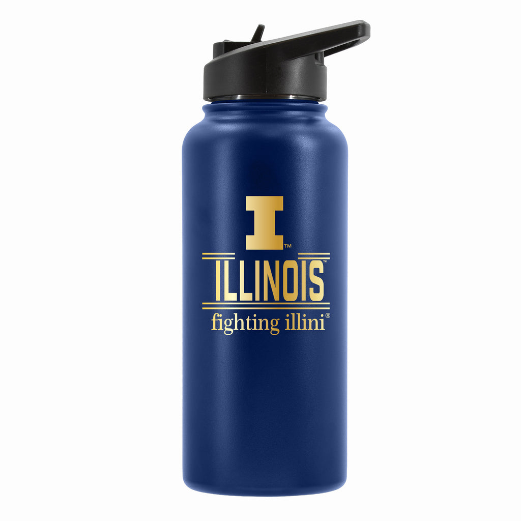 32 oz Stainless Steel Water Bottle with Gold Etched Classic Crew Team Design, University of Illinois