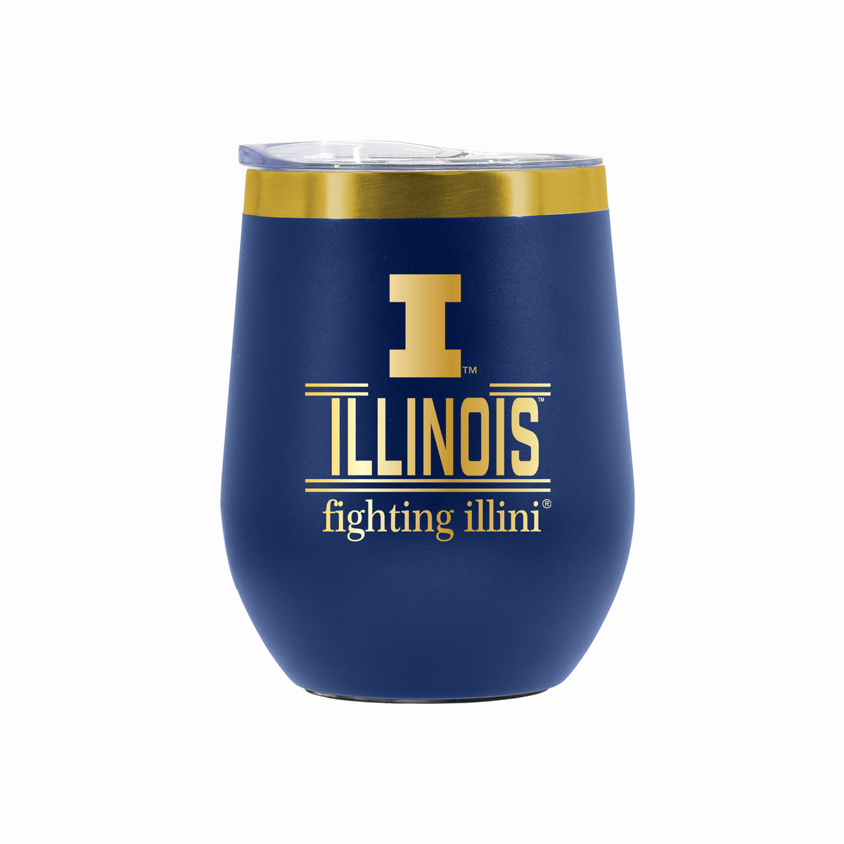 12 oz Stainless Steel Wine Tumbler with Gold Etched Classic Crew Team Design, University of Illinois