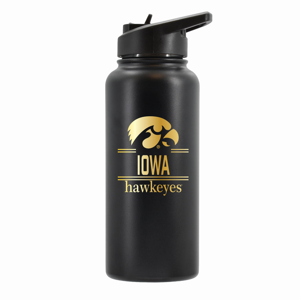 32 oz Stainless Steel Water Bottle with Gold Etched Classic Crew Team Design, University of Iowa