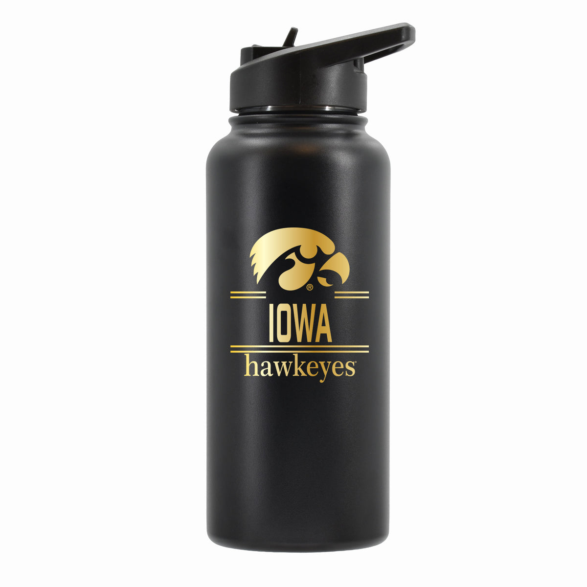 32 oz Stainless Steel Water Bottle with Gold Etched Classic Crew Team Design, University of Iowa