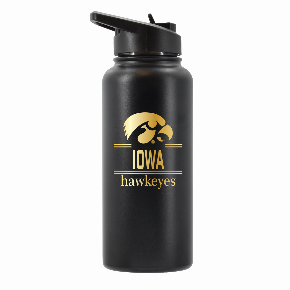 32 oz Stainless Steel Water Bottle with Gold Etched Classic Crew Team Design, University of Iowa