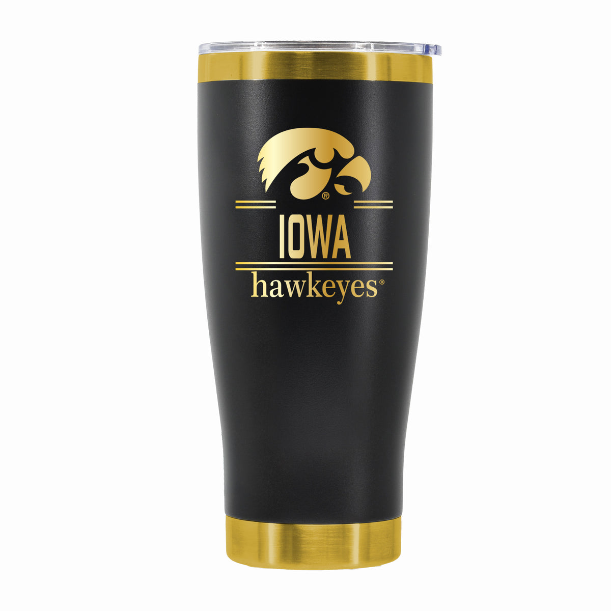 24 oz Stainless Steel Tumbler with Gold Accents & Etched Classic Crew Team Design, University of Iowa
