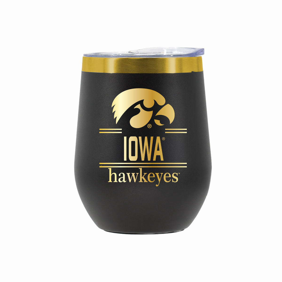 12 oz Stainless Steel Wine Tumbler with Gold Etched Classic Crew Team Design, University of Iowa