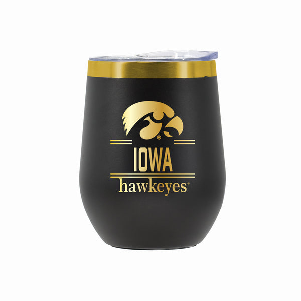 12 oz Stainless Steel Wine Tumbler with Gold Etched Classic Crew Team Design, University of Iowa
