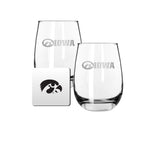 2 Pack Stemless Wine Glasses and Coaster set | University Of Iowa