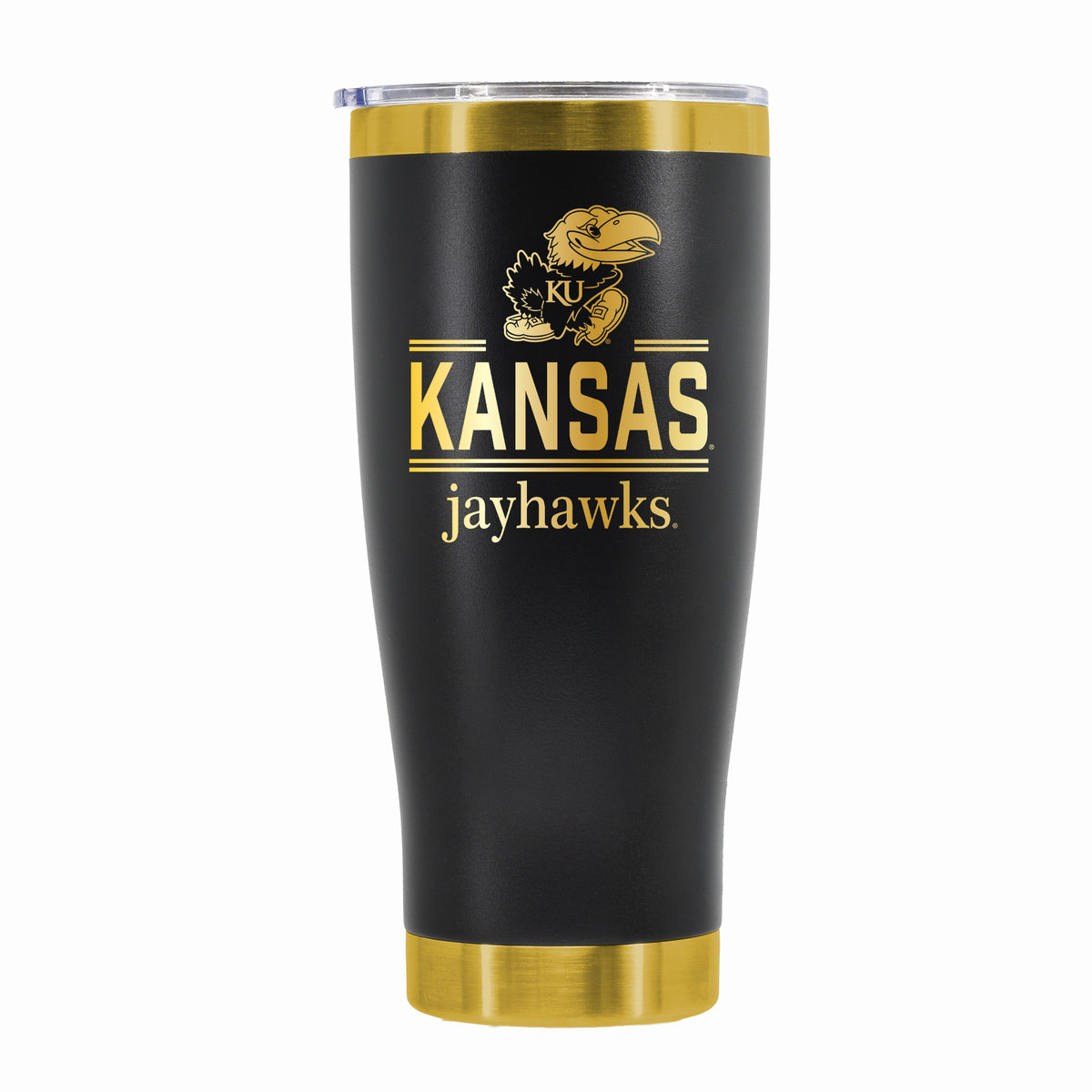 24 oz Stainless Steel Tumbler with Gold Accents & Etched Classic Crew Team Design, University of Kansas