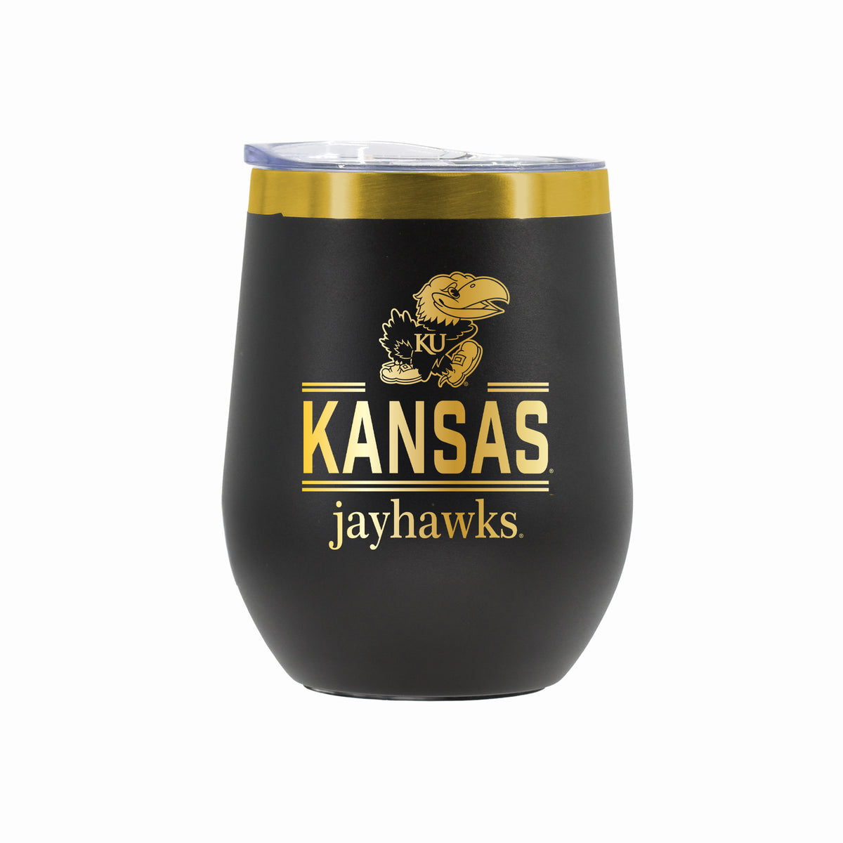12 oz Stainless Steel Wine Tumbler with Gold Etched Classic Crew Team Design, University of Kansas