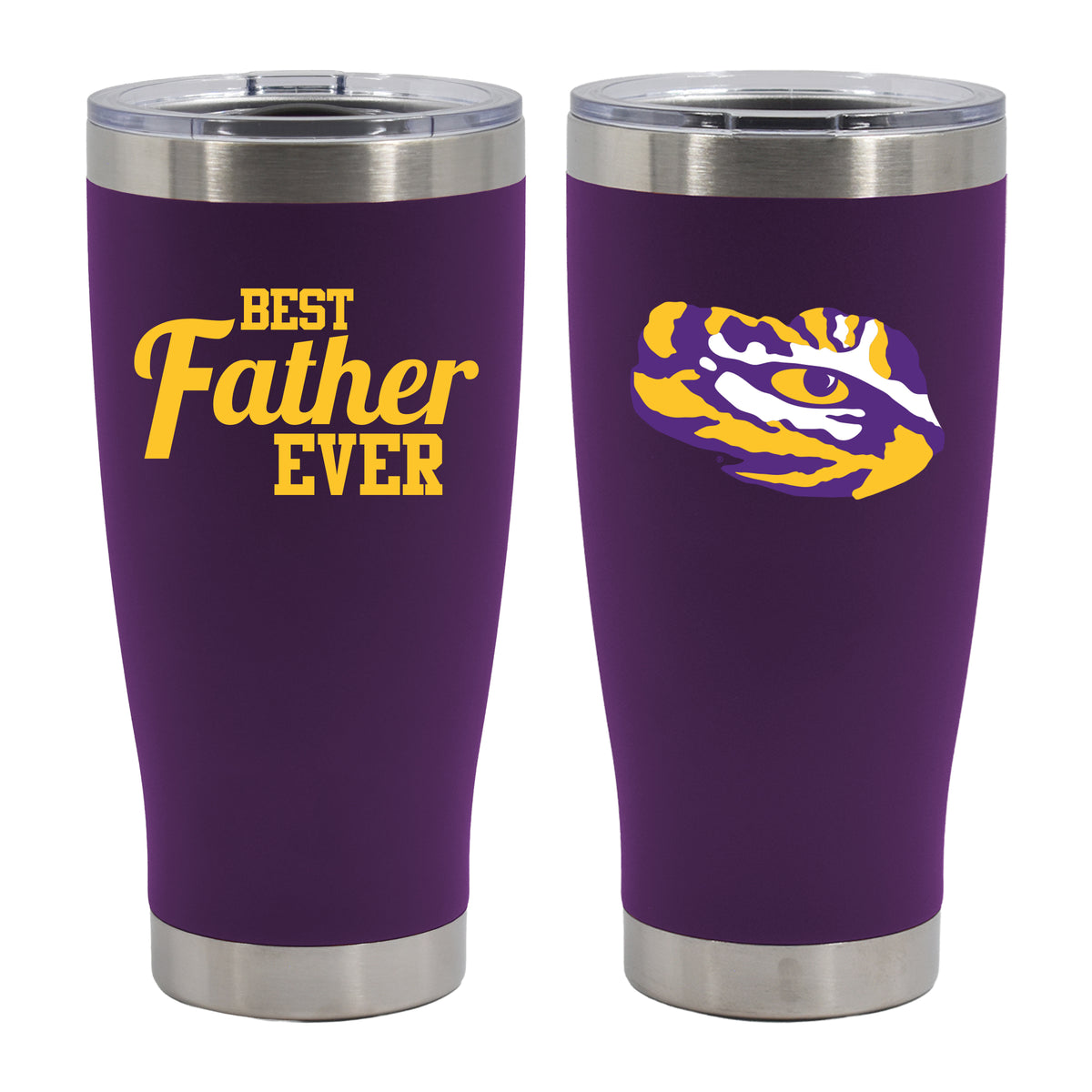 20oz Purple Stainless Steel Tumbler, Direct Print, Best Dad Ever Design, Louisiana State University