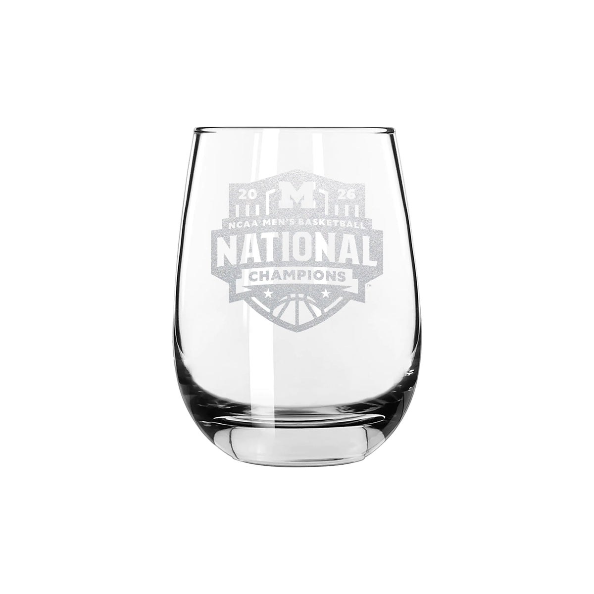 15oz Stemless Wine Glass, ETC, National Basketball Champs 2026, University of Michigan