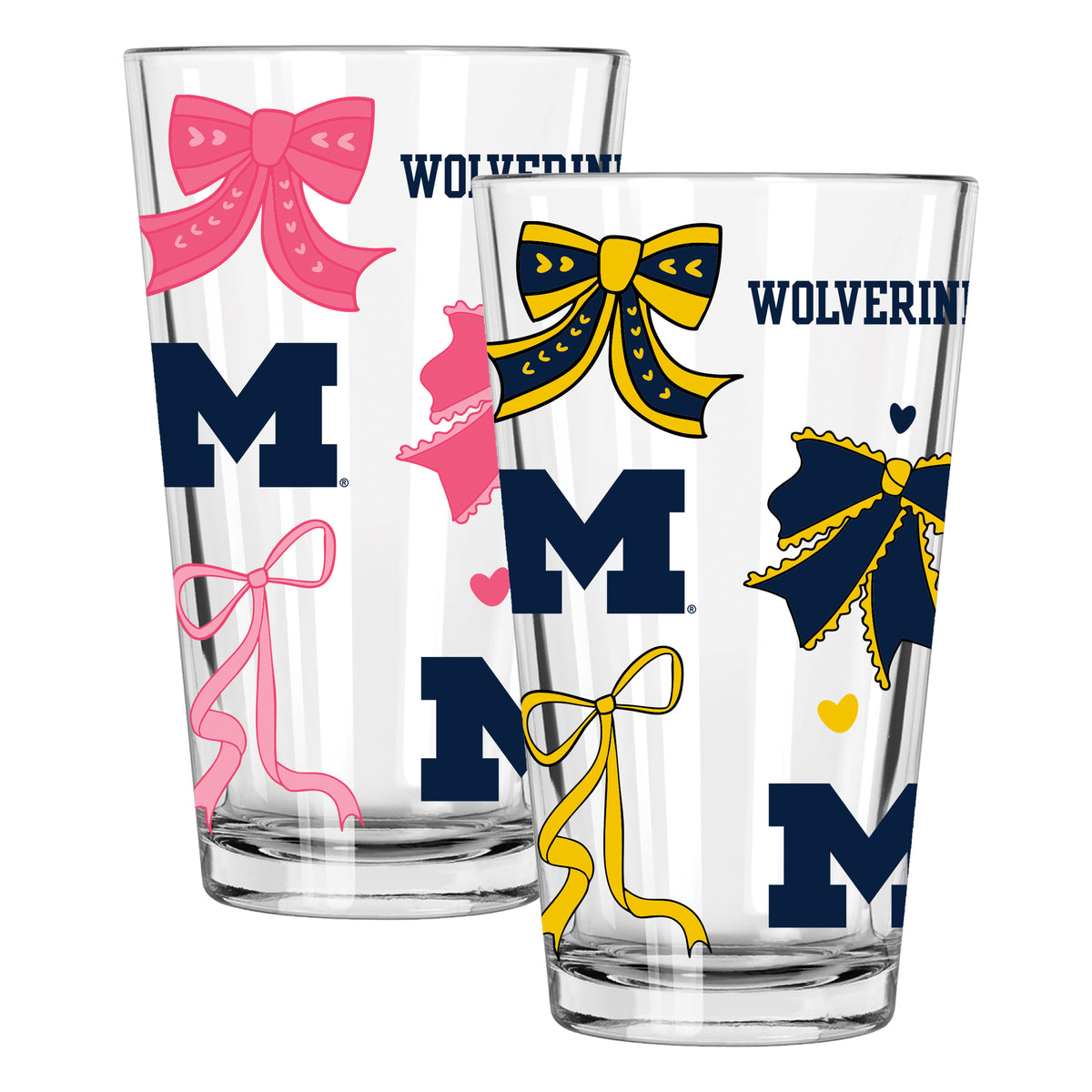  Michigan 2pk 16oz Bow Pint Glass 