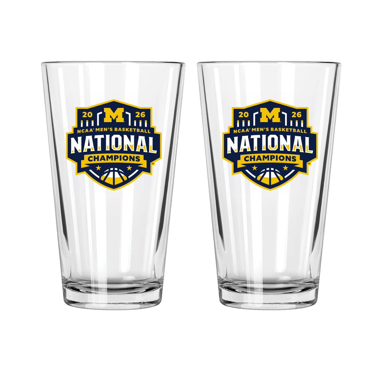 2pk 16oz Pint Glass Set, DP, National Basketball Champs 2026, University of Michigan