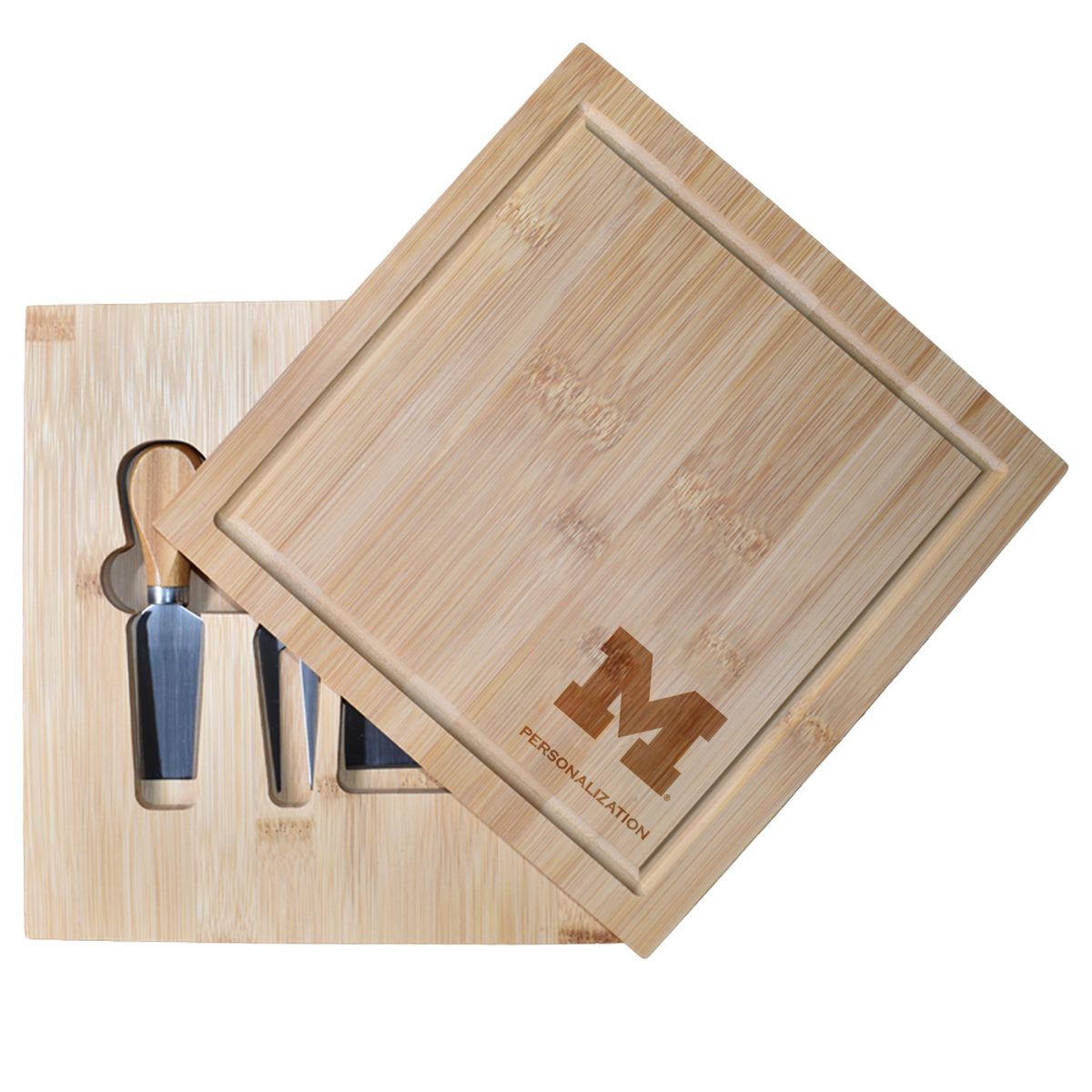 Bamboo Cutting Board with Utensils | Michigan University