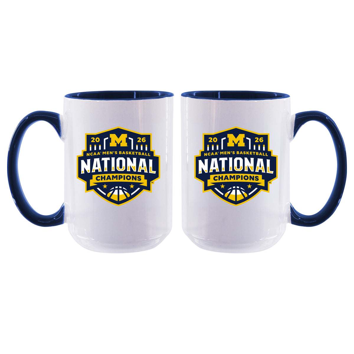 2pk 15oz White Mug w/Navy I/C, National Basketball Champs 2026, University of Michigan