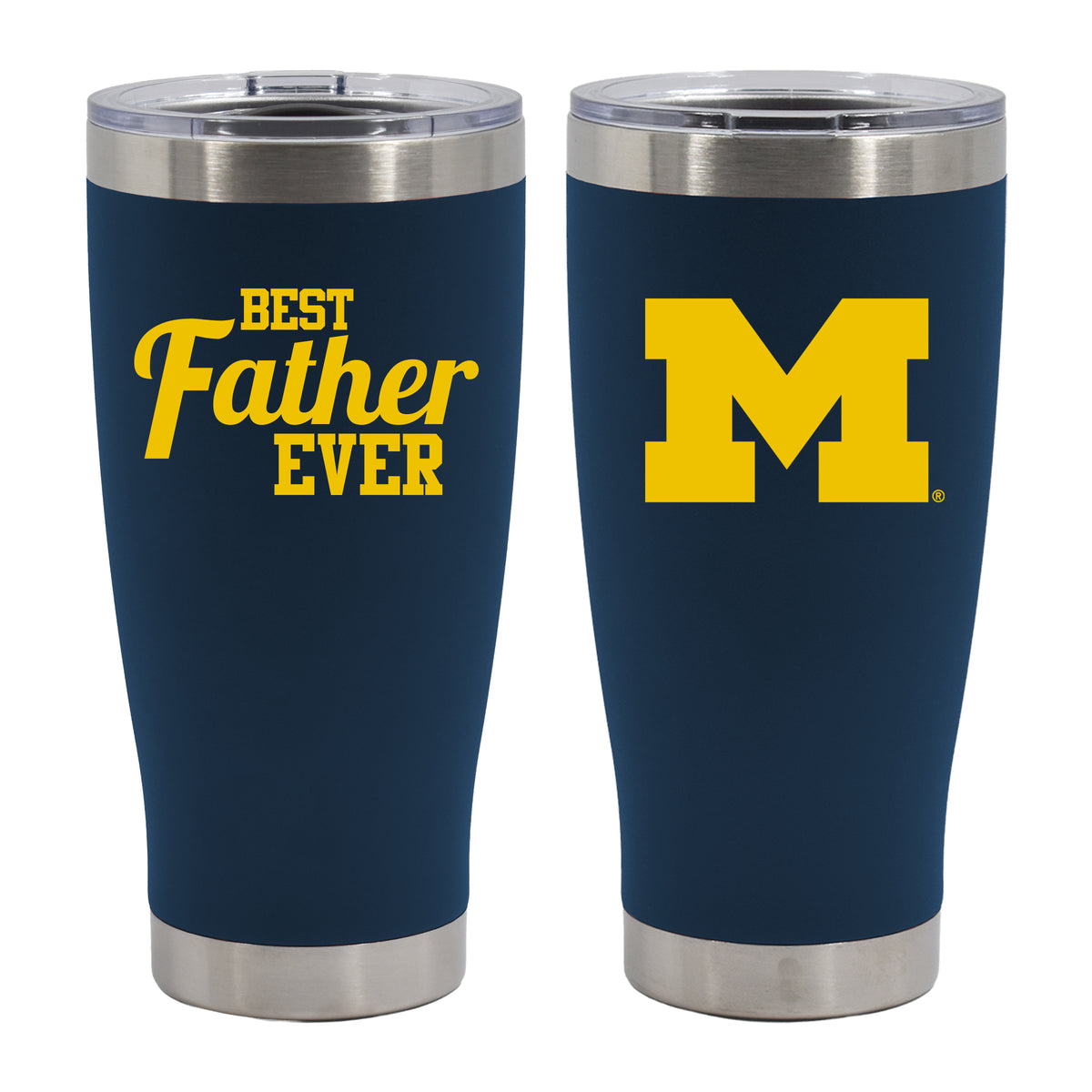 20oz Navy Stainless Steel Tumbler, Direct Print, Best Dad Ever Design, University of Michigan