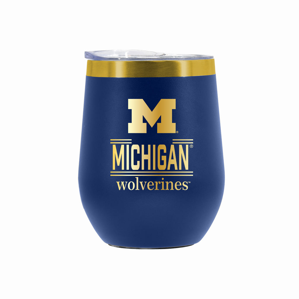 12 oz Stainless Steel Wine Tumbler with Gold Etched Classic Crew Team Design, University of Michigan
