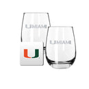 2 Pack Stemless Wine Glasses and Coaster set | University Of Miami