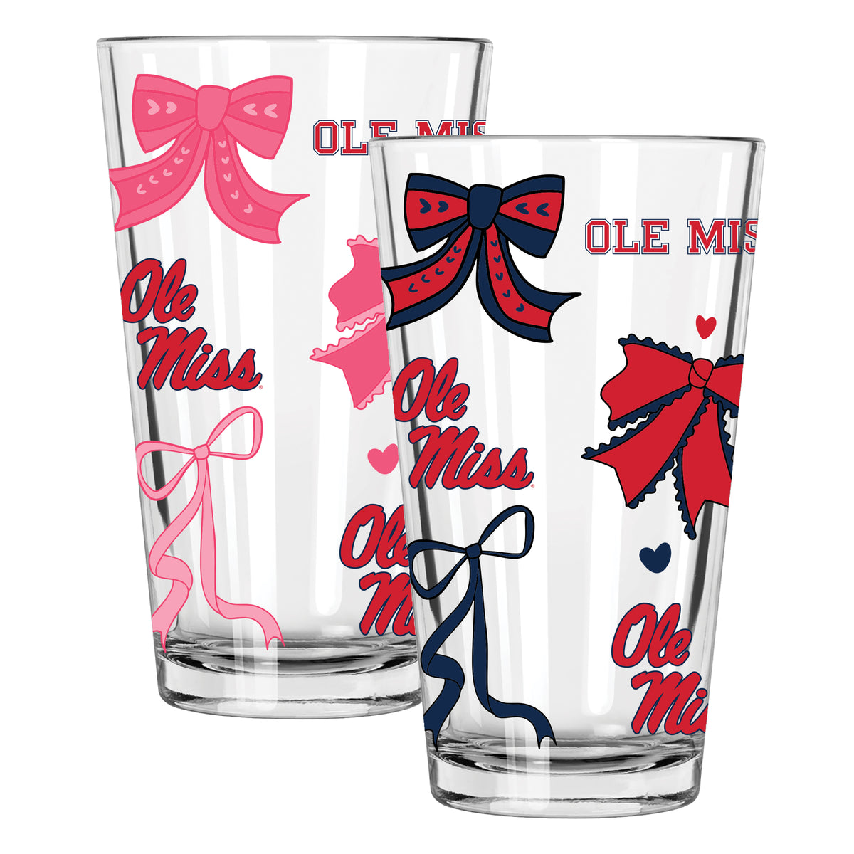  Ole Miss 2pk 16oz Bow Pint Glass 