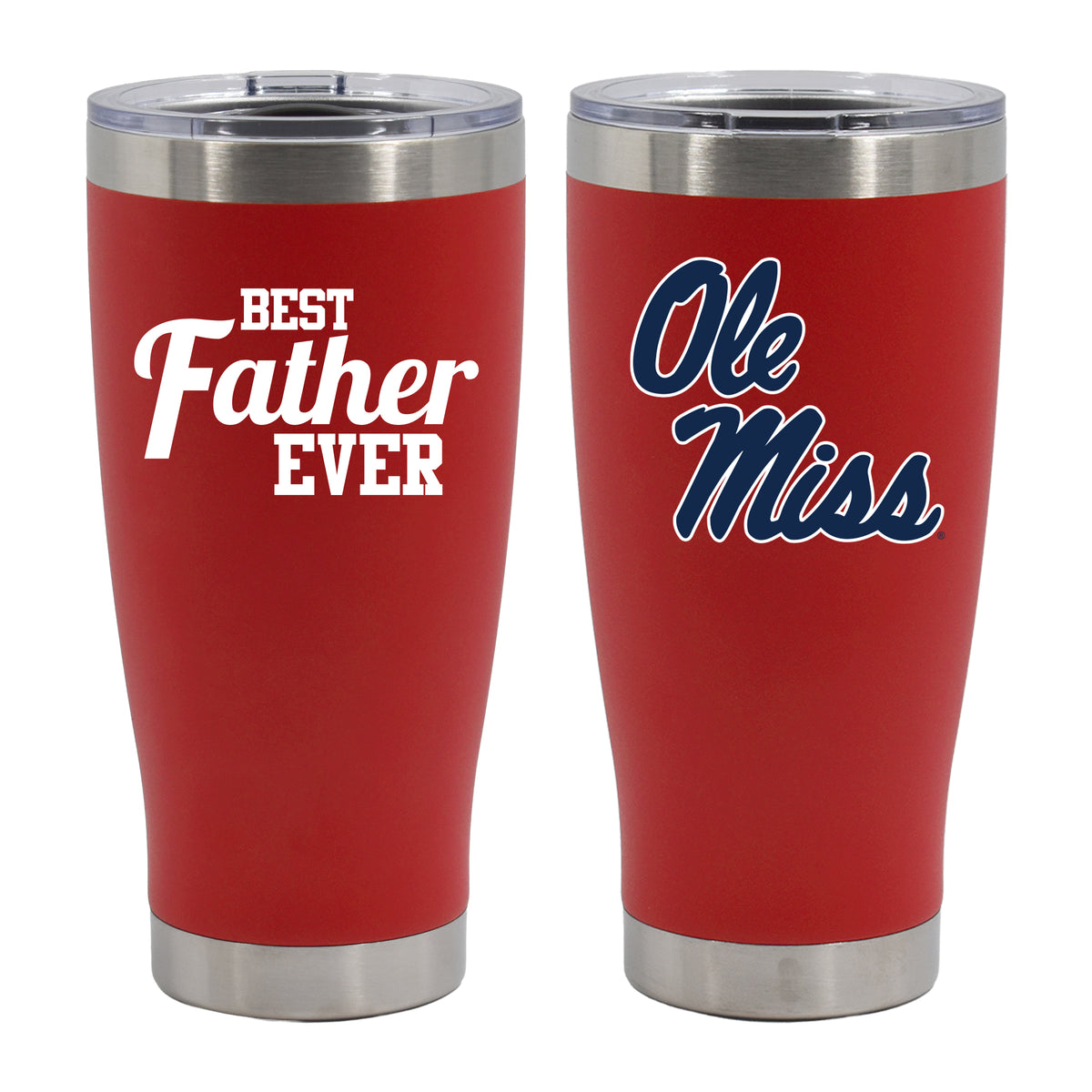 20oz Red Stainless Steel Tumbler, Direct Print, Best Dad Ever Design, University of Mississippi