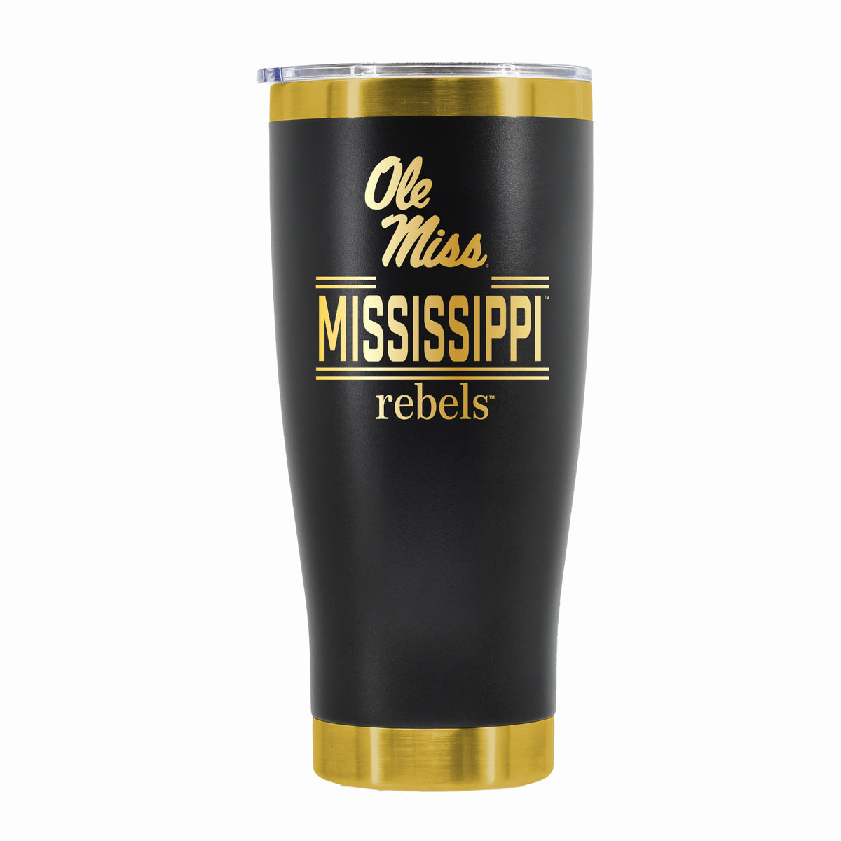 24 oz Stainless Steel Tumbler with Gold Accents & Etched Classic Crew Team Design, University of Mississippi
