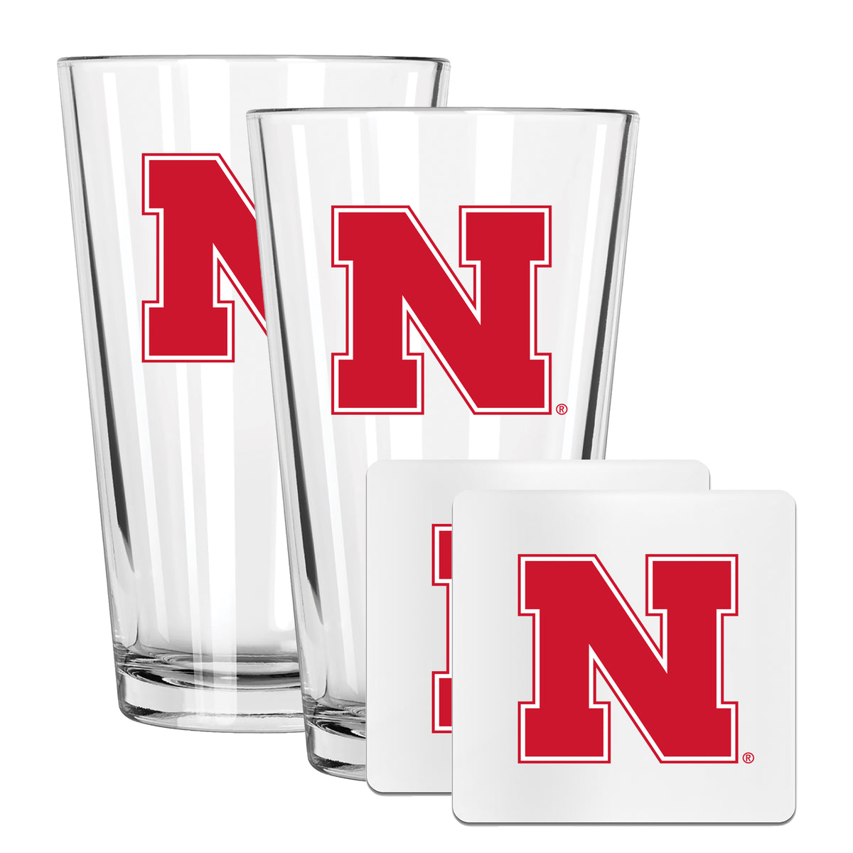 2 Pack Pint and Coasters set  | University Of Nebraska, Lincoln