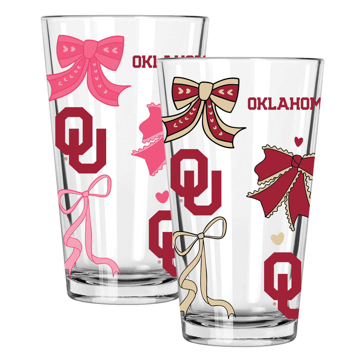  Oklahoma 2pk 16oz Bow Pint Glass 