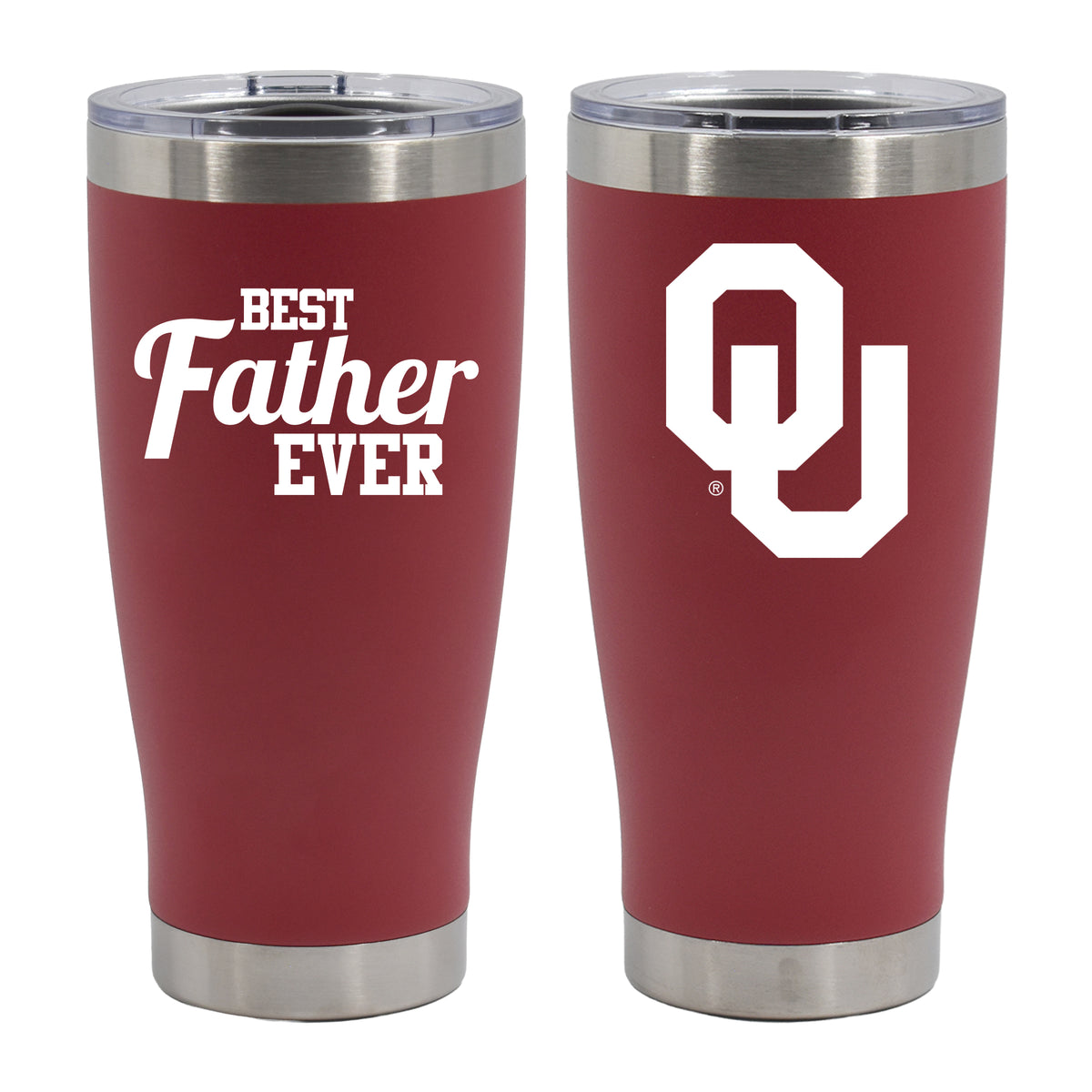 20oz Crimson Stainless Steel Tumbler, Direct Print, Best Dad Ever Design, University of Oklahoma