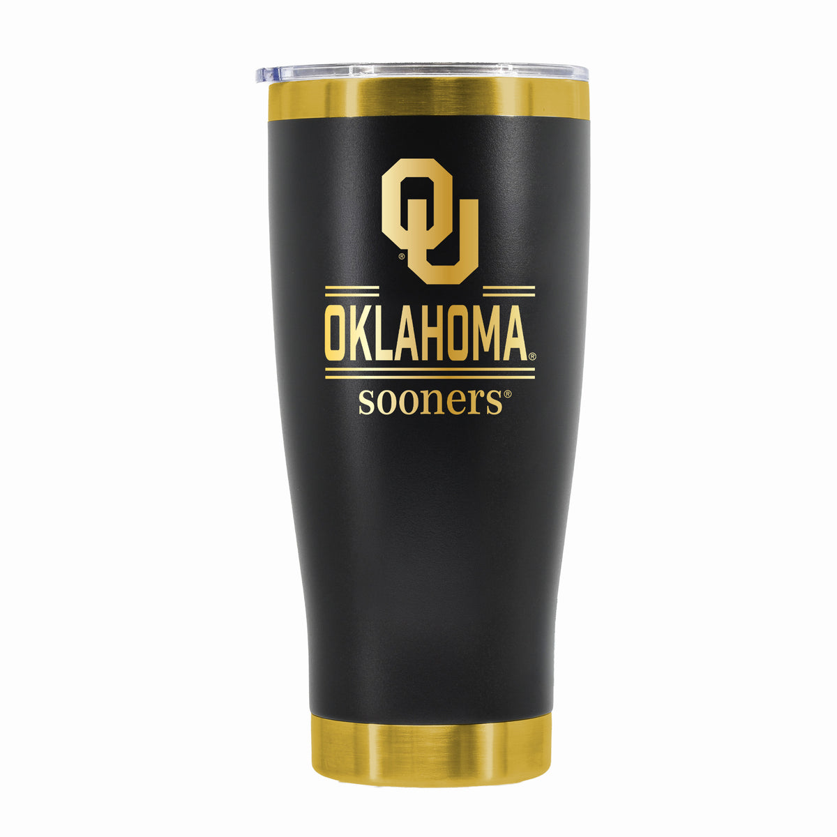 24 oz Stainless Steel Tumbler with Gold Accents & Etched Classic Crew Team Design, University of Oklahoma