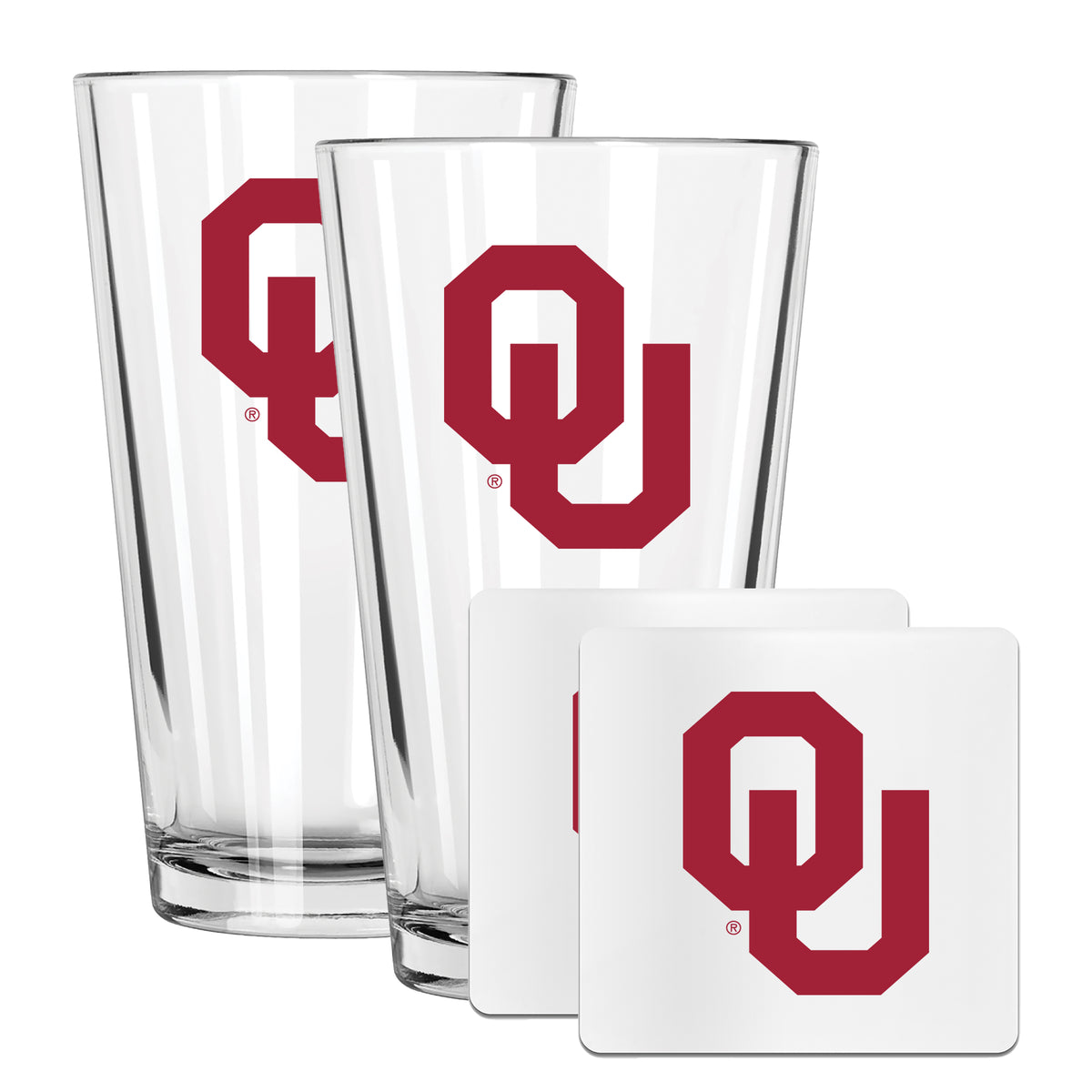 2 Pack Pint and Coasters set  | University Of Oklahoma