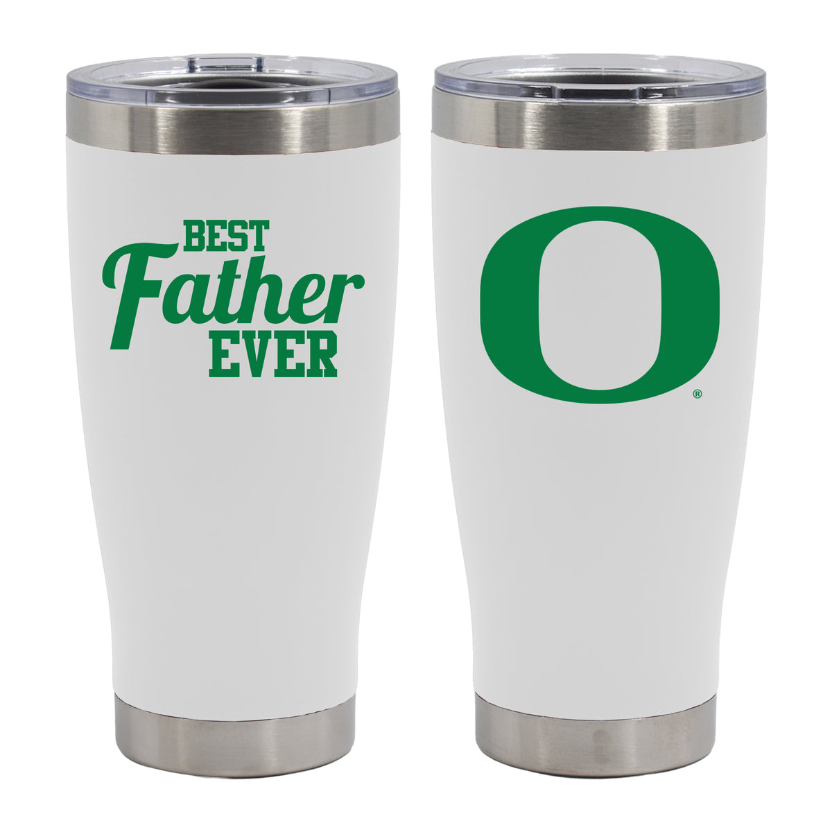 20oz White Stainless Steel Tumbler, Direct Print, Best Father Ever Design, University of Oregon