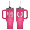 40oz Pink Stainless Steel Colossal Tumbler, Etched, Best Mom Ever Design, University of Oregon