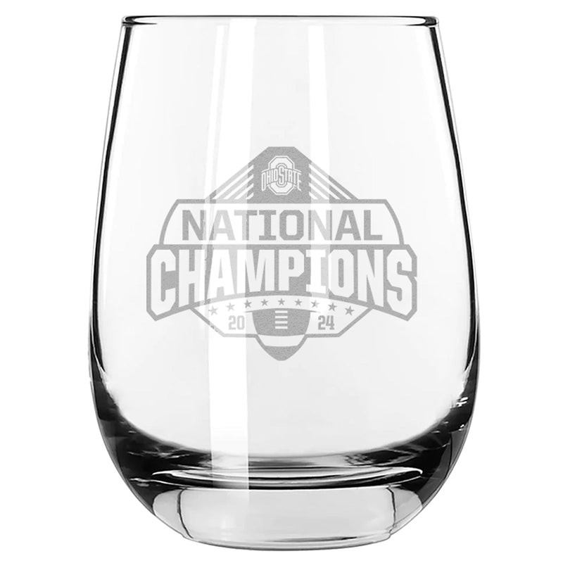15oz Stemless Wine Glass Etched | Ohio State University 2025 Champions