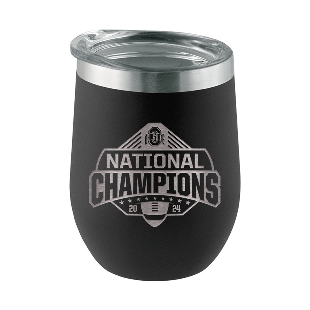 12oz Black Stemless Tumbler Etched | Ohio State University 2024 Champions