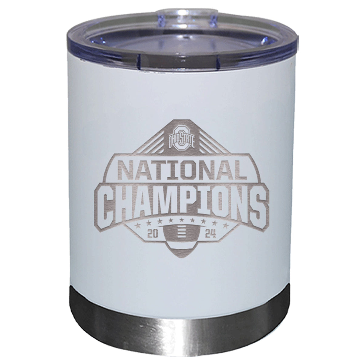 12oz White Lowball Tumbler Etched | Ohio State University 2024 Champions