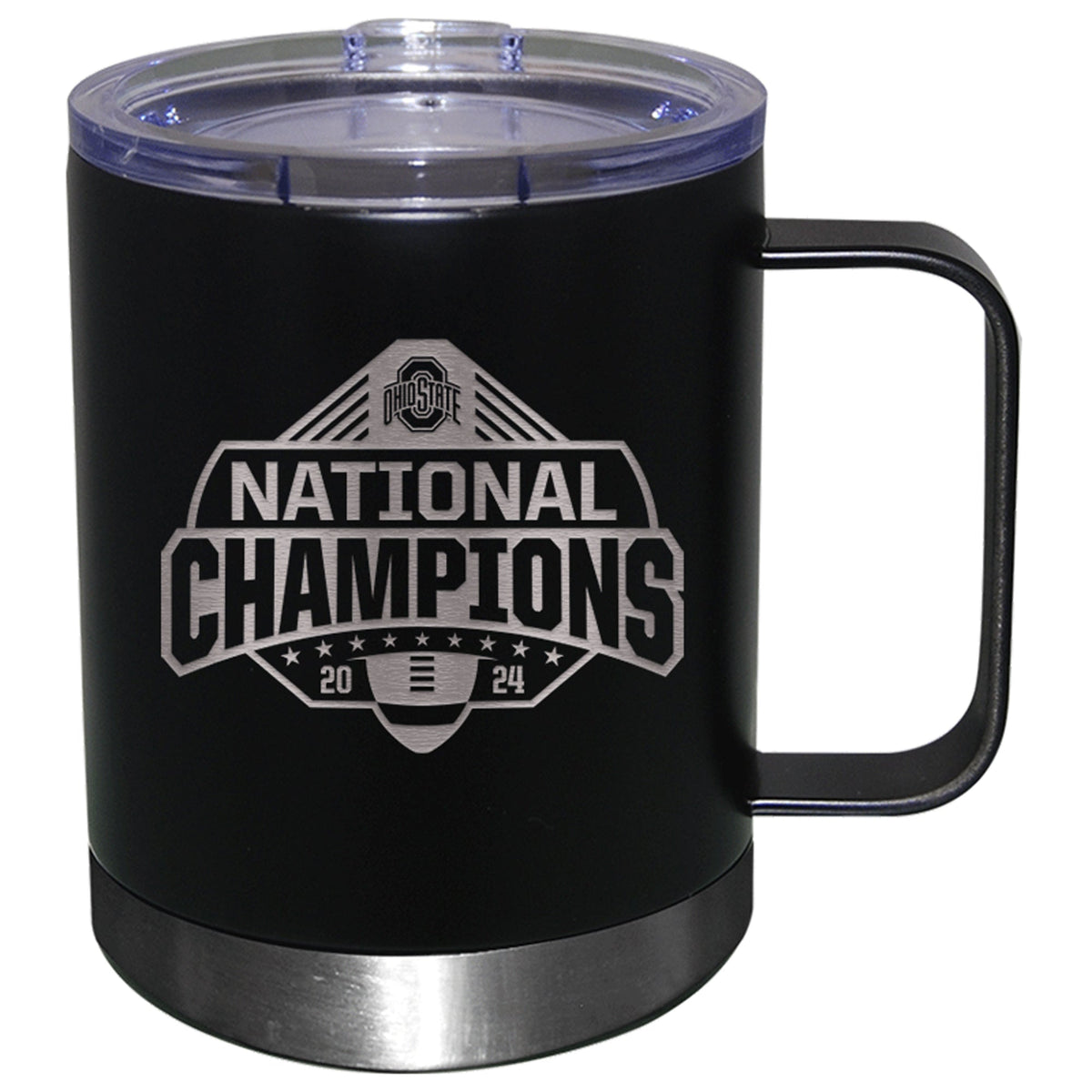12oz Black Lowball Tumbler w/Handle Etched | Ohio State University 2024 Champions