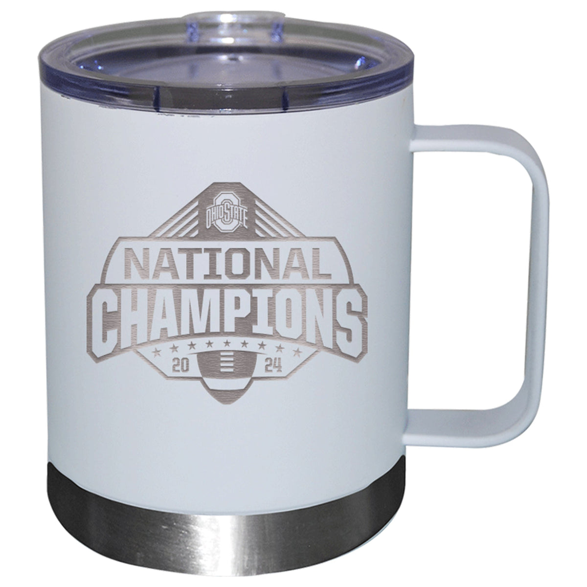 12oz White Lowball Tumbler w/Handle Etched | Ohio State University 2024 Champions