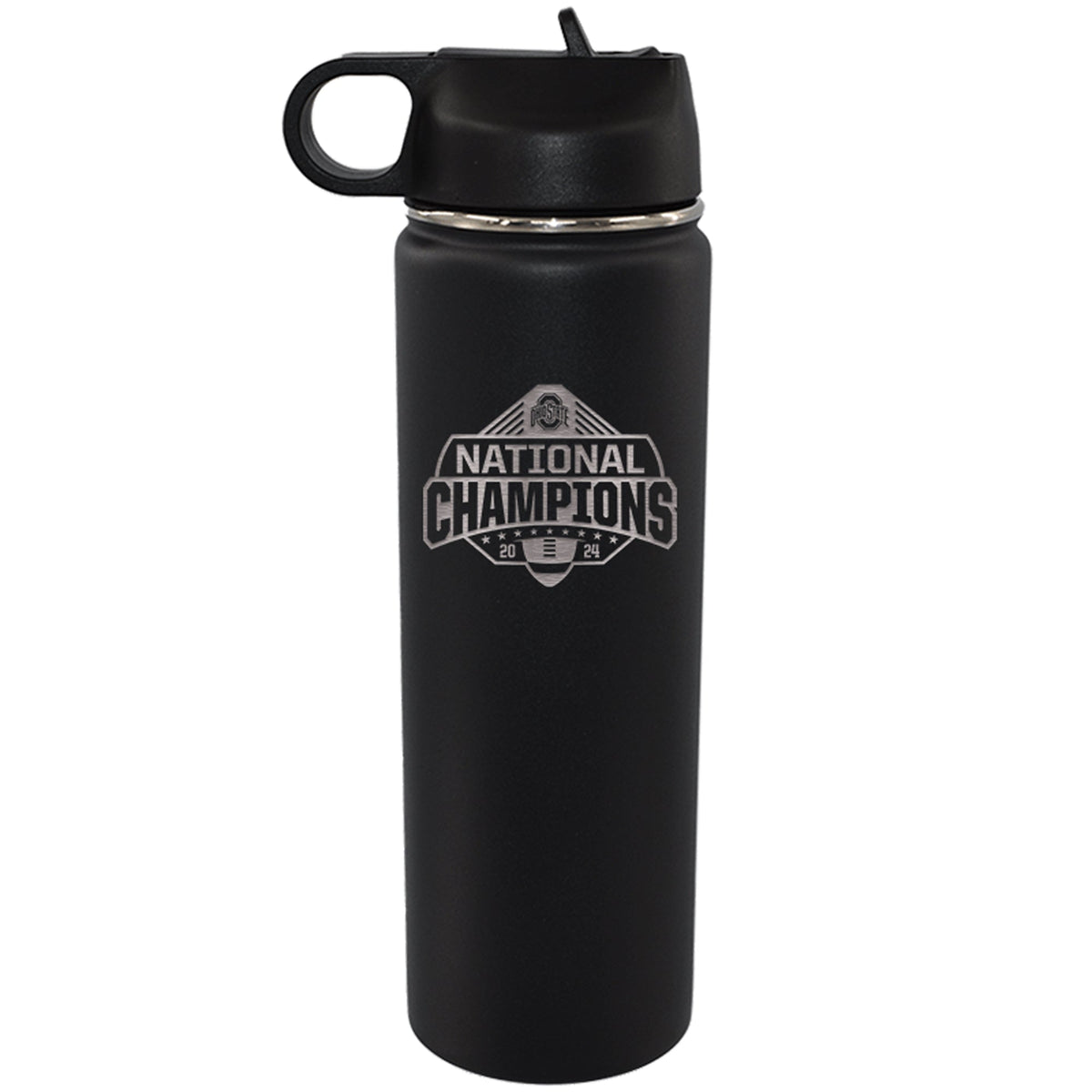 22oz Black Water Bottle Etched | Ohio State University 2024 Champions