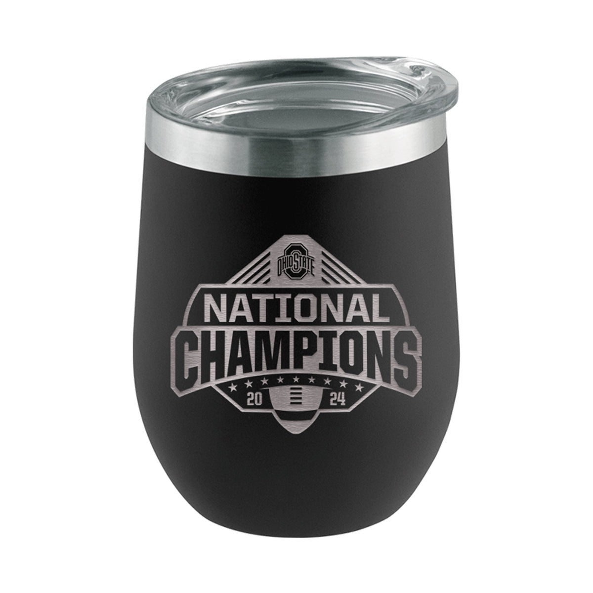 16oz Black Stemless Tumbler Etched | Ohio State University 2024 Champions
